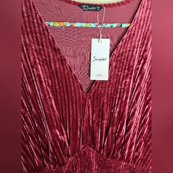 Simplee Maxi Velvet Dress Wine Color Size M NWT - Picture 5 of 6